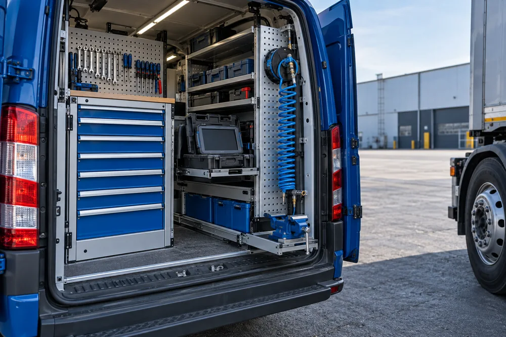 Mobile service van tools and diagnostic equipment, illustrative image