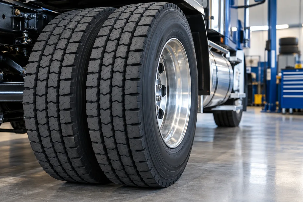Commercial truck dual tires, illustrative image